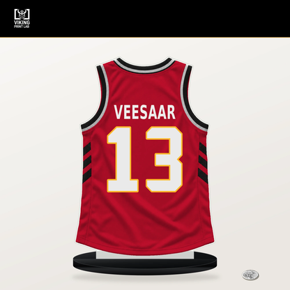 Henri Veesaar number 13 Atlanta Hawks jersey stand with included black base.