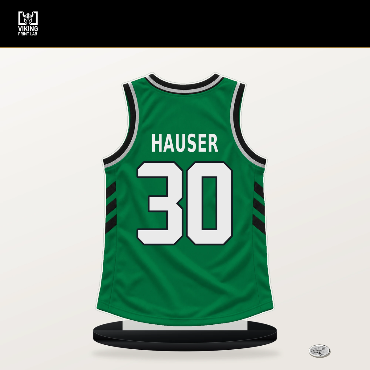 Sam Hauser number 30 Boston Celtics jersey stand with included black base.