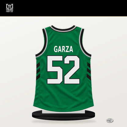 Luka Garza number 52 Boston Celtics jersey stand with included black base.