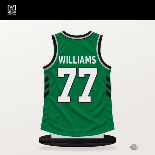 Amari Williams number 77 Boston Celtics jersey stand with included black base.