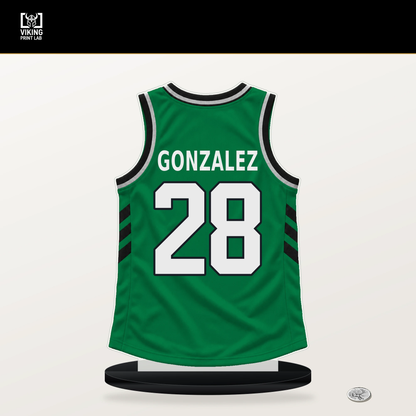 Hugo Gonzalez number 28 Boston Celtics jersey stand with included black base.
