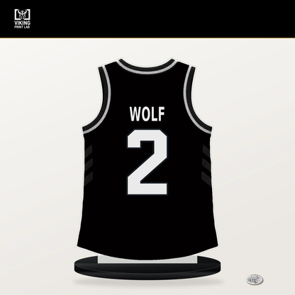 Danny Wolf number 2 Brooklyn Nets jersey stand with included black base.