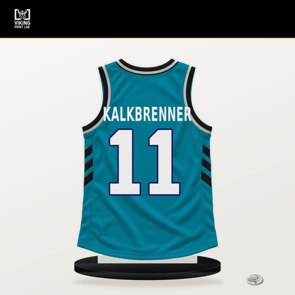 Ryan Kalkbrenner number 11 Charlotte Hornets jersey stand with included black base.