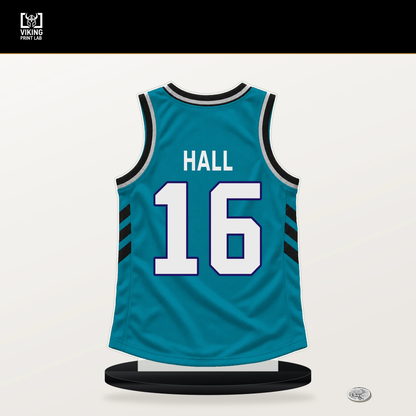 PJ Hall number 16 Charlotte Hornets jersey stand with included black base.