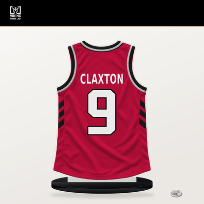 Nic Claxton number 9 Chicago Bulls jersey stand with included black base.