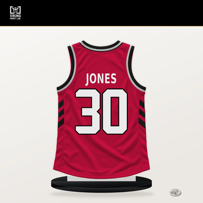 Tre Jones number 30 Chicago Bulls jersey stand with included black base.