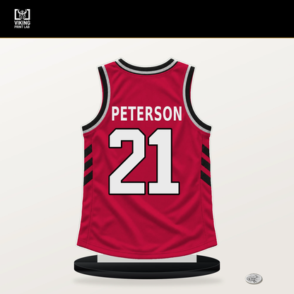 Drew Peterson number 21 Chicago Bulls jersey stand with included black base.