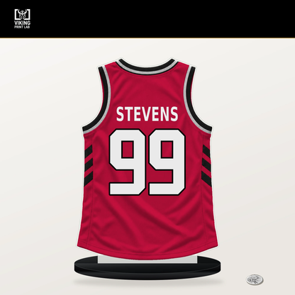 Isaiah Stevens number 99 Chicago Bulls jersey stand with included black base.