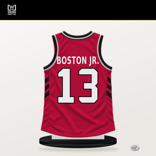 Brandon Boston Jr. number 13 Chicago Bulls jersey stand with included black base.