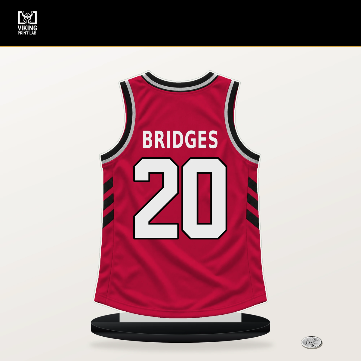 Jalen Bridges number 20 Chicago Bulls jersey stand with included black base.