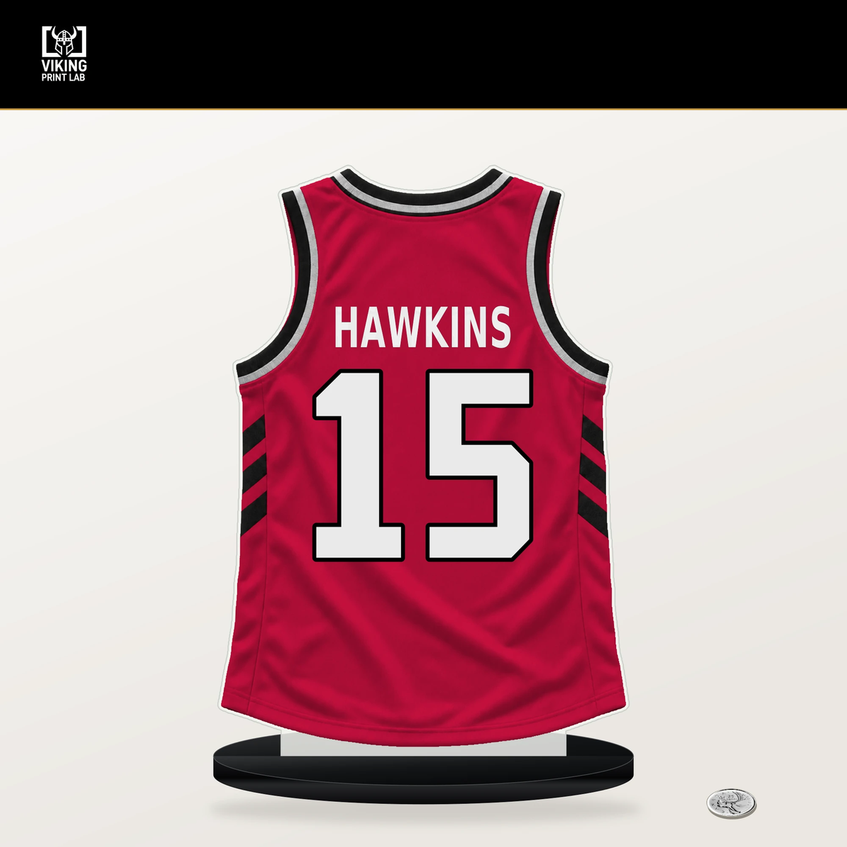 Jordan Hawkins number 15 Chicago Bulls jersey stand with included black base.
