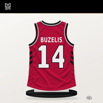 Matas Buzelis number 14 Chicago Bulls jersey stand with included black base.