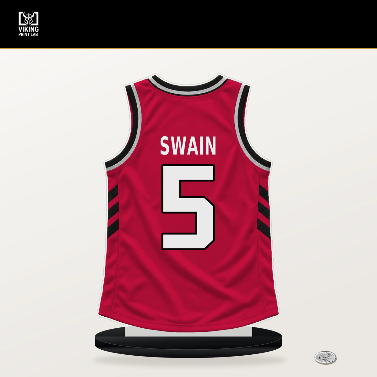 Dailyn Swain number 5 Chicago Bulls jersey stand with included black base.