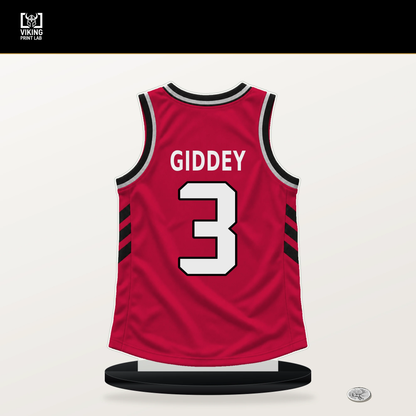 Josh Giddey number 3 Chicago Bulls jersey stand with included black base.