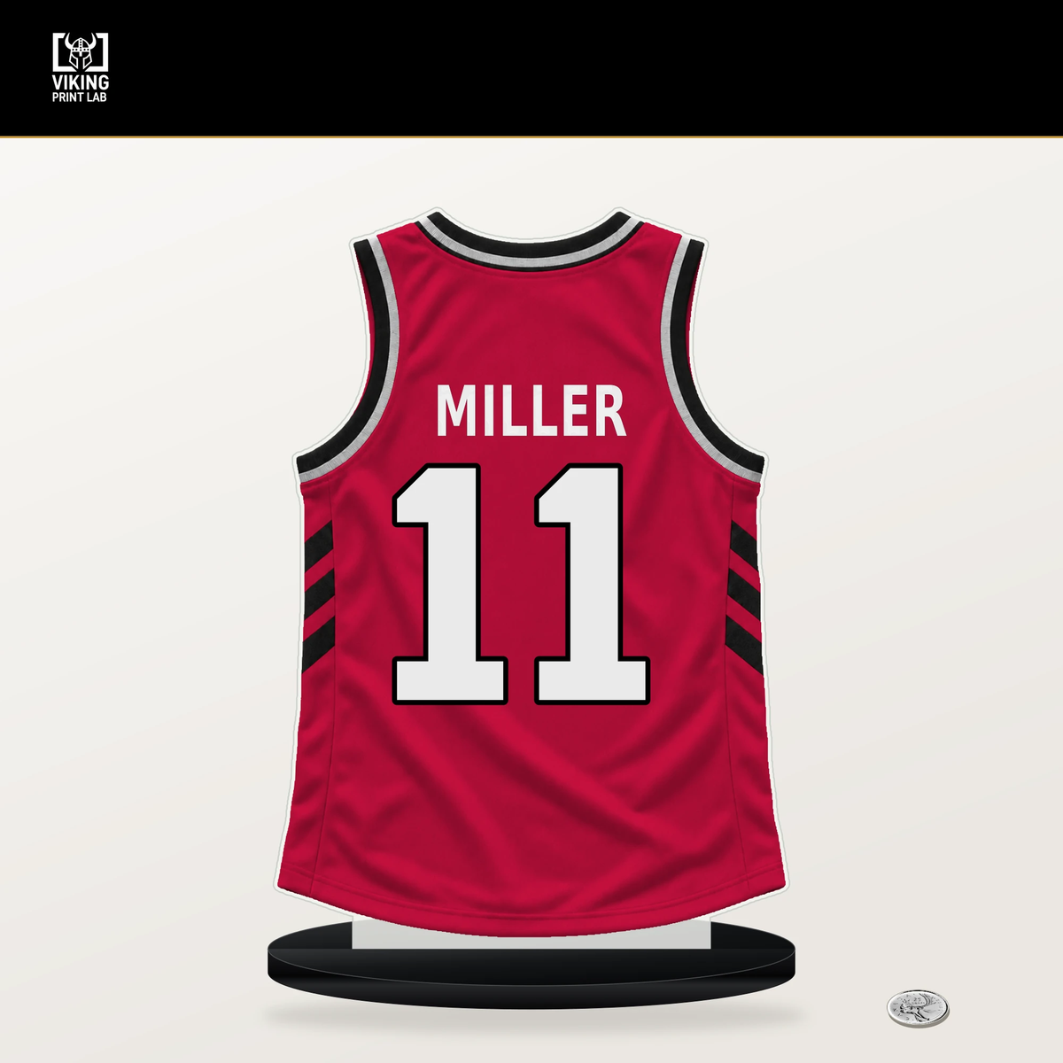 Leonard Miller number 11 Chicago Bulls jersey stand with included black base.