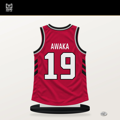 Tobe Awaka number 19 Chicago Bulls jersey stand with included black base.