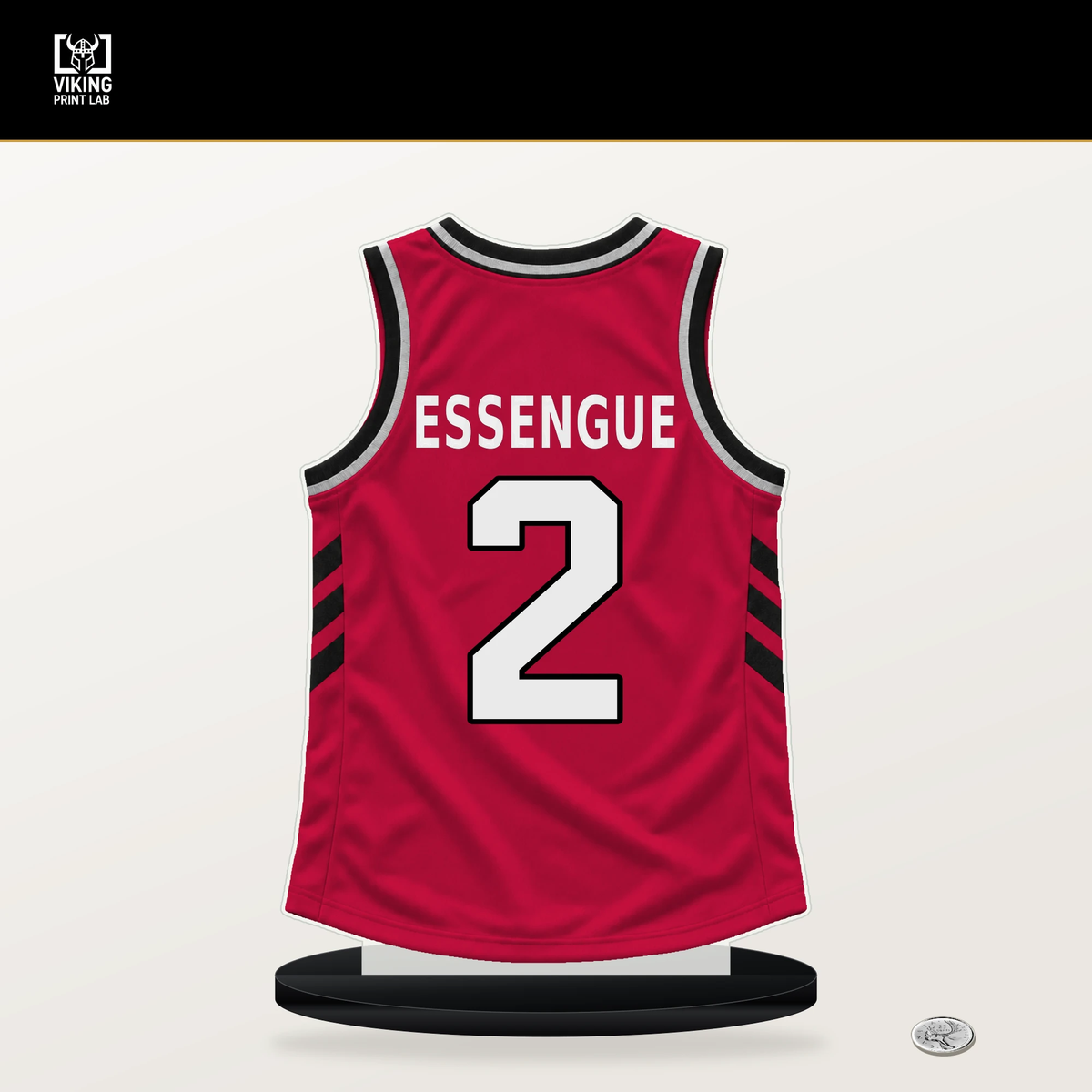 Noa Essengue number 2 Chicago Bulls jersey stand with included black base.