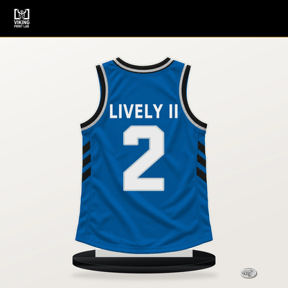 Dereck Lively II number 2 Dallas Mavericks jersey stand with included black base.