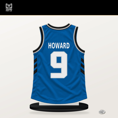 Jett Howard number 9 Dallas Mavericks jersey stand with included black base.