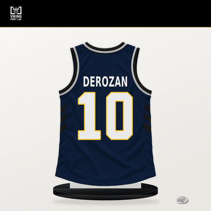 DeMar DeRozan number 10 Denver Nuggets jersey stand with included black base.