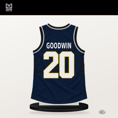 Dane Goodwin number 20 Denver Nuggets jersey stand with included black base.