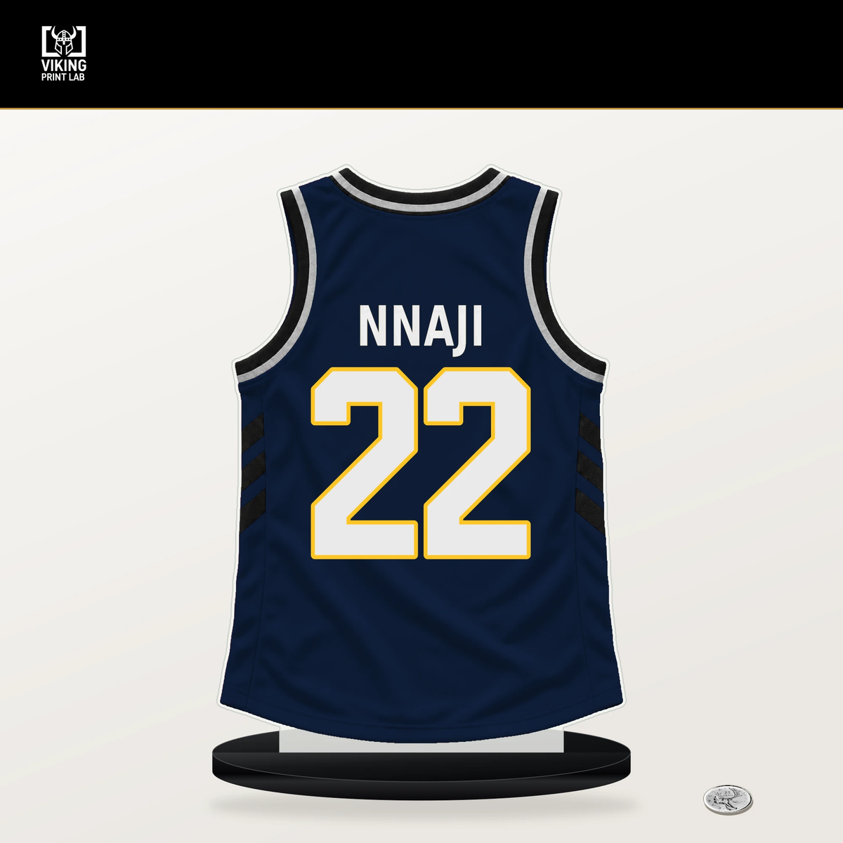 Zeke Nnaji number 22 Denver Nuggets jersey stand with included black base.