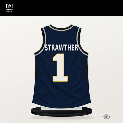 Julian Strawther number 1 Denver Nuggets jersey stand with included black base.