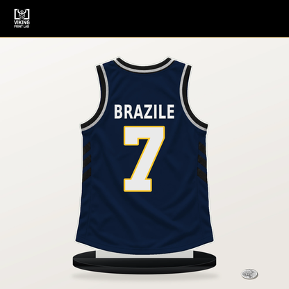 Trevon Brazile number 7 Denver Nuggets jersey stand with included black base.