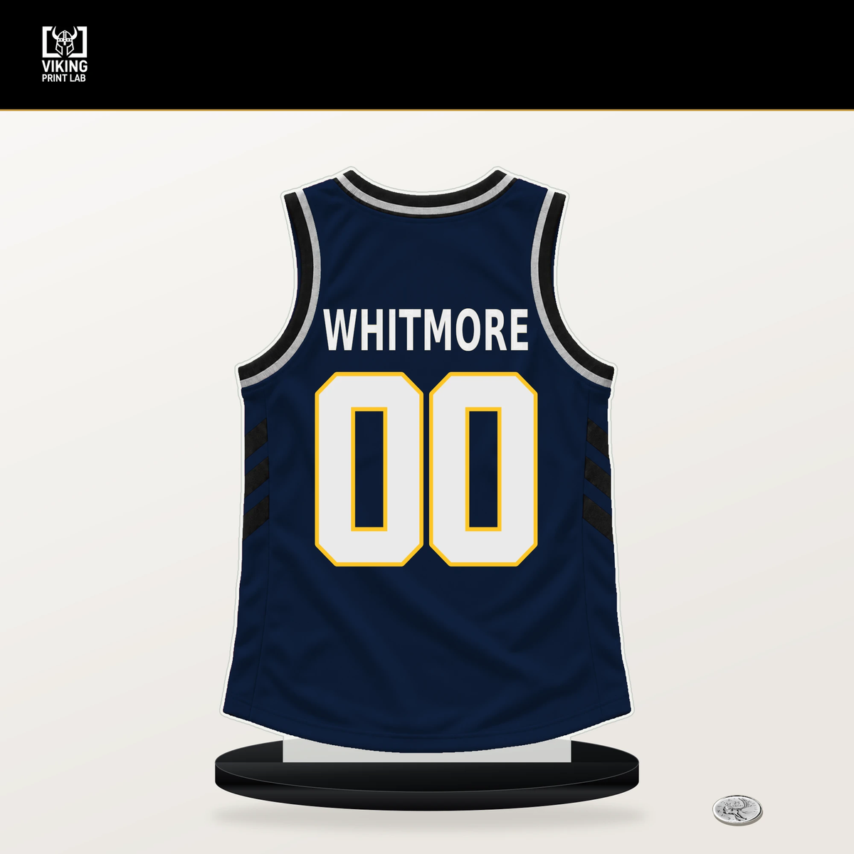 Cam Whitmore number 00 Denver Nuggets jersey stand with included black base.