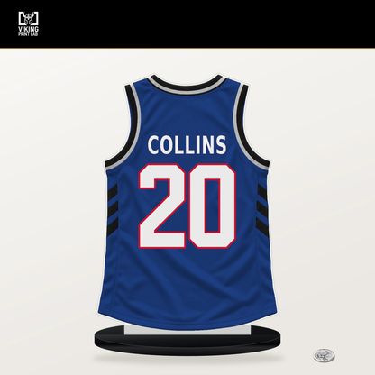 John Collins number 20 Detroit Pistons jersey stand with included black base.