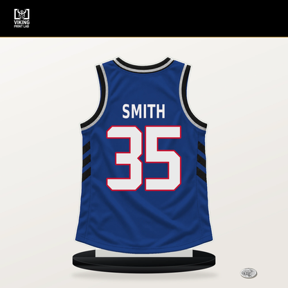 Tolu Smith number 35 Detroit Pistons jersey stand with included black base.