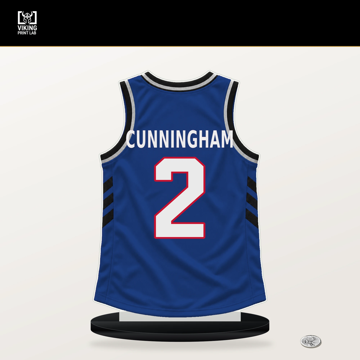 Cade Cunningham number 2 Detroit Pistons jersey stand with included black base.