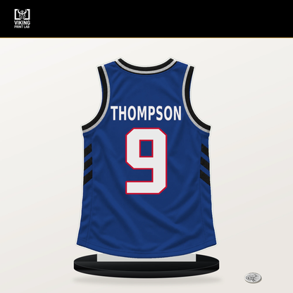 Ausar Thompson number 9 Detroit Pistons jersey stand with included black base.
