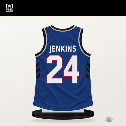 Daniss Jenkins number 24 Detroit Pistons jersey stand with included black base.