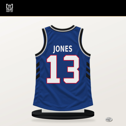 Isaac Jones number 13 Detroit Pistons jersey stand with included black base.
