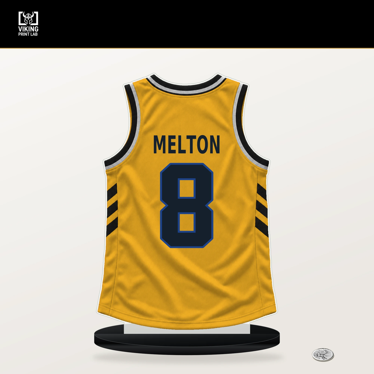 De'Anthony Melton number 8 Golden State Warriors jersey stand with included black base.