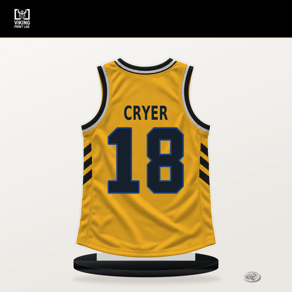LJ Cryer number 18 Golden State Warriors jersey stand with included black base.