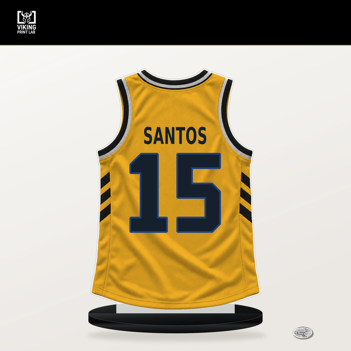 Gui Santos number 15 Golden State Warriors jersey stand with included black base.