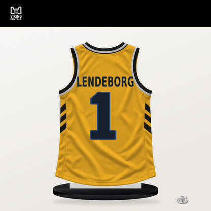 Yaxel Lendeborg number 1 Golden State Warriors jersey stand with included black base.
