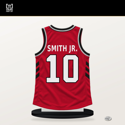 Jabari Smith Jr. number 10 Houston Rockets jersey stand with included black base.