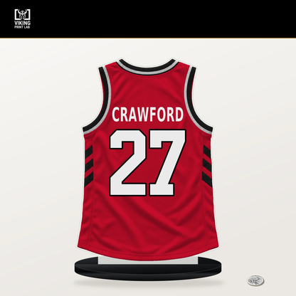 Isaiah Crawford number 27 Houston Rockets jersey stand with included black base.