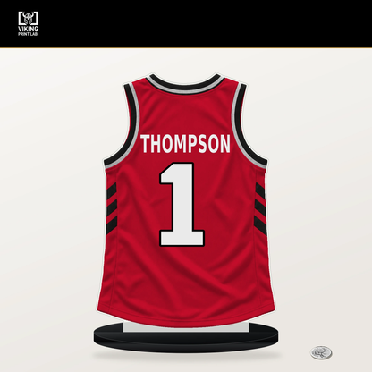 Amen Thompson number 1 Houston Rockets jersey stand with included black base.