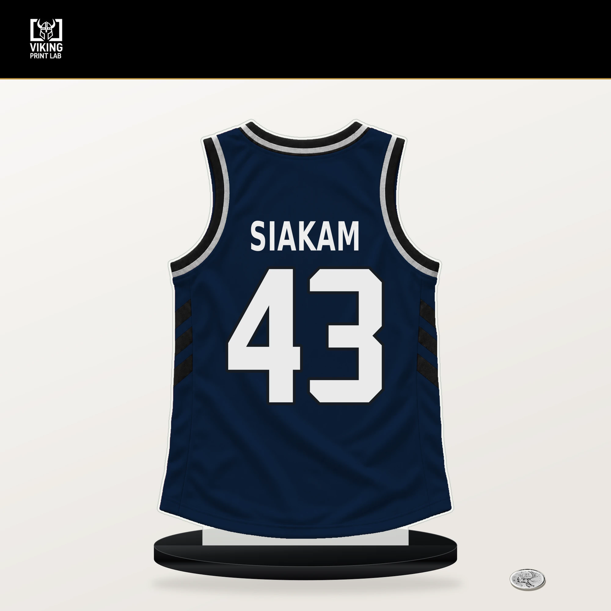 Pascal Siakam number 43 Indiana Pacers jersey stand with included black base.