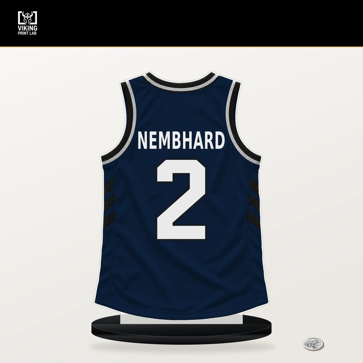 Andrew Nembhard number 2 Indiana Pacers jersey stand with included black base.