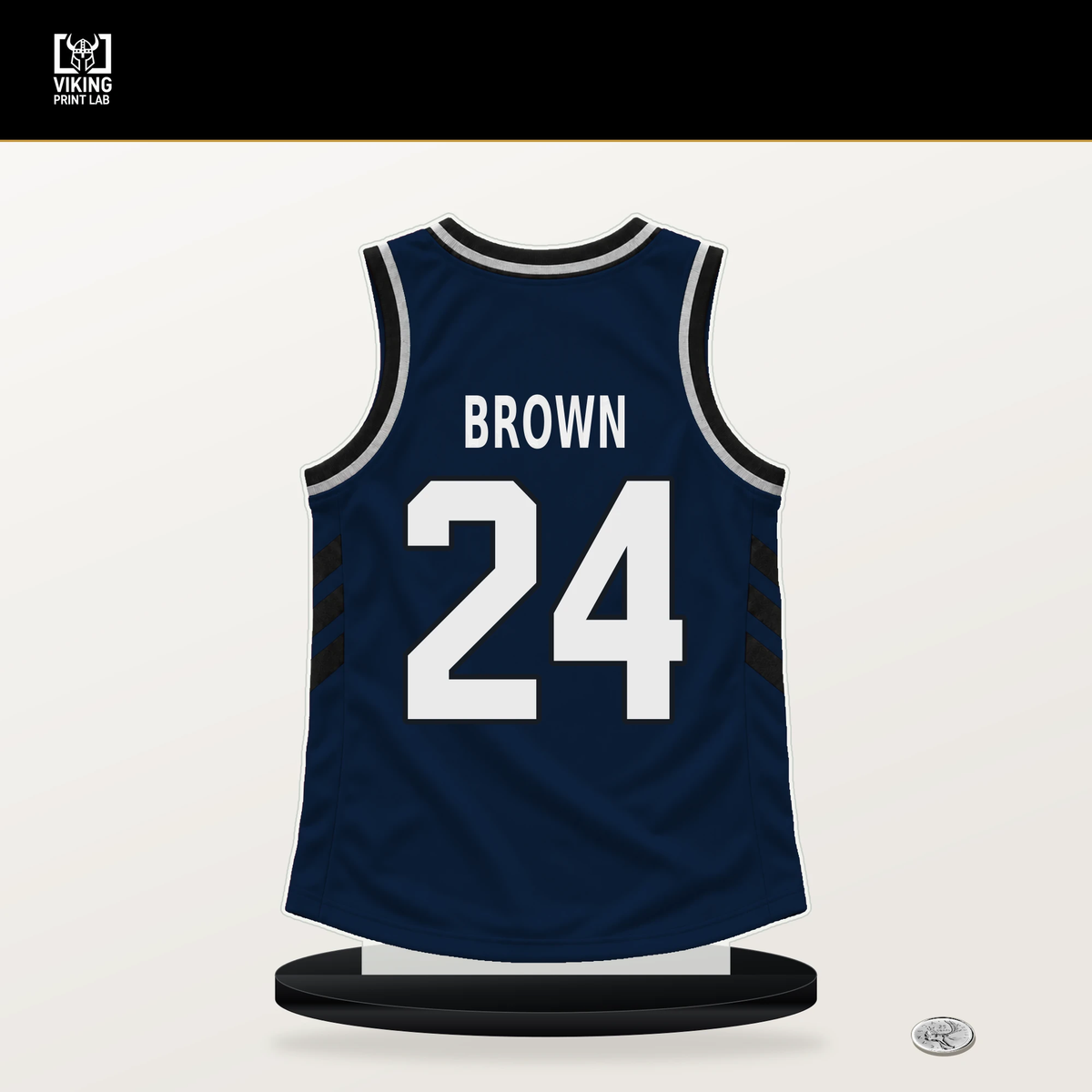 Kobe Brown number 24 Indiana Pacers jersey stand with included black base.