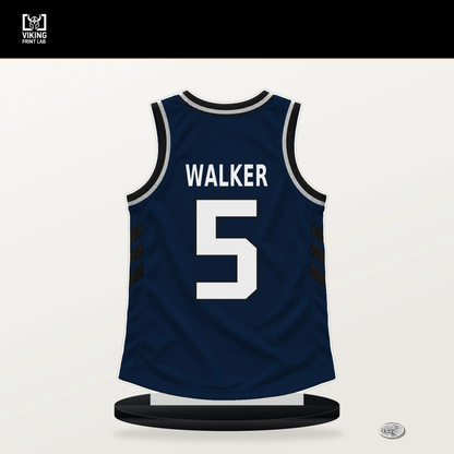 Jarace Walker number 5 Indiana Pacers jersey stand with included black base.