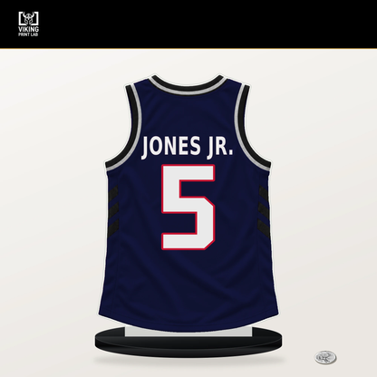 Derrick Jones Jr. number 5 LA Clippers jersey stand with included black base.