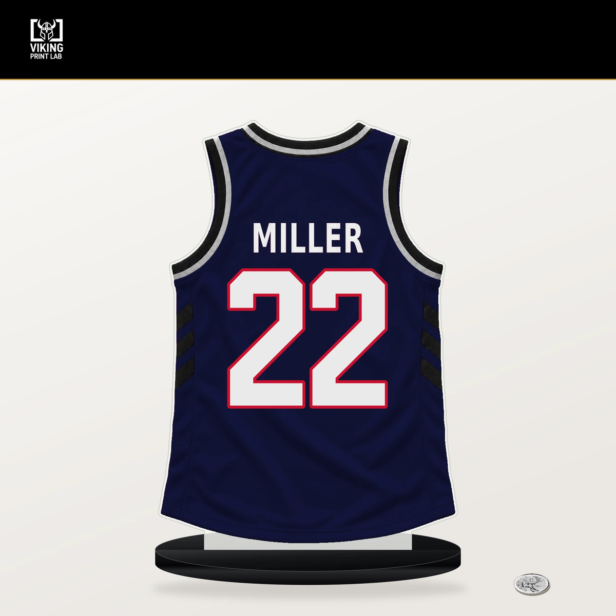 Jordan Miller number 22 LA Clippers jersey stand with included black base.