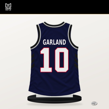 Darius Garland number 10 LA Clippers jersey stand with included black base.