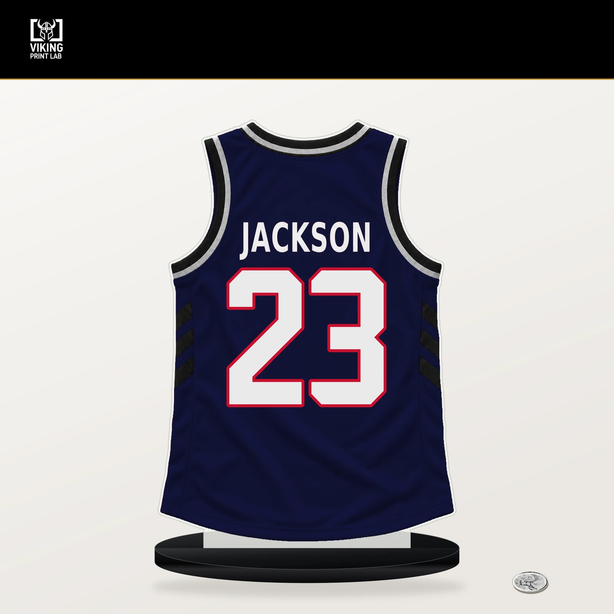 Isaiah Jackson number 23 LA Clippers jersey stand with included black base.